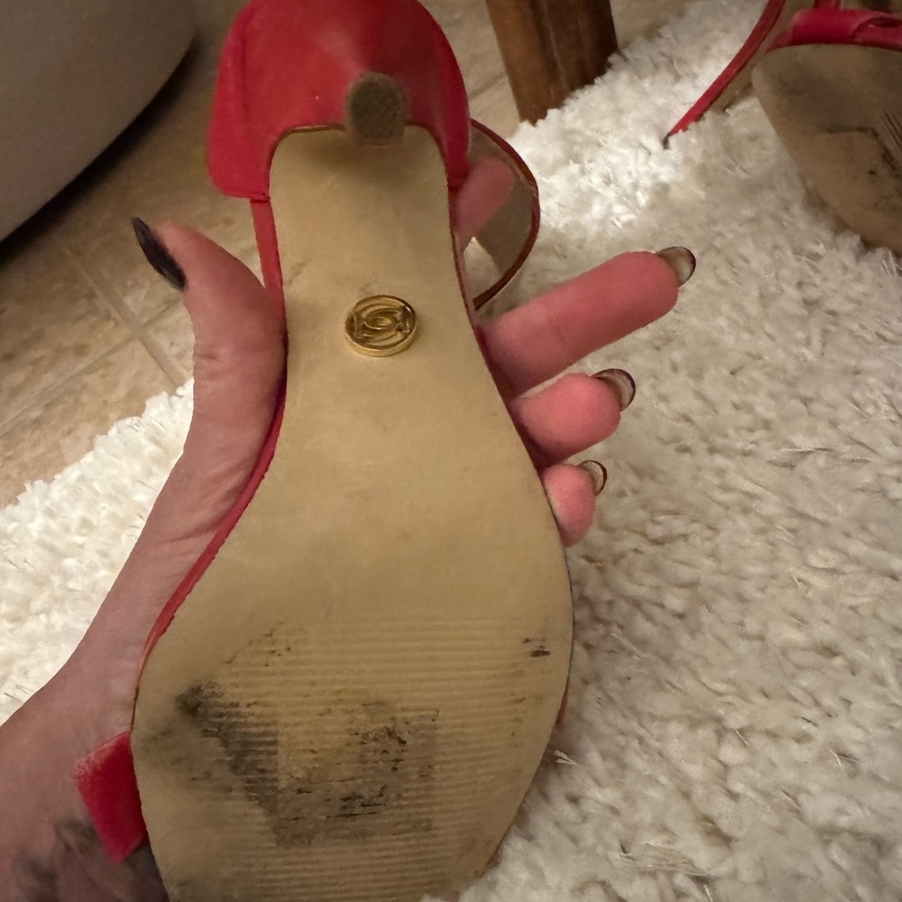 Bebe Red Open-Toe Heels - Picture 3 of 4